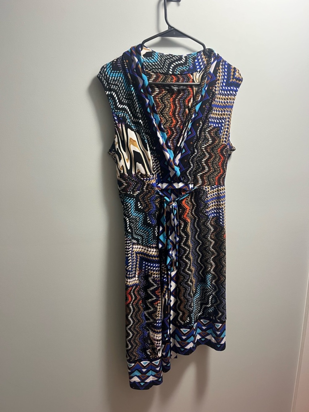 Nine West Multicolor Sleeveless Midi Wrap Dress